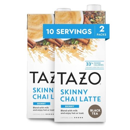 TAZO Skinny Chai Latte Concentrate, Black Tea Concentrate, Easy-to-Serve Chai Tea for Everyday Chai Lattes, Skinny Mocktails and Hot or Iced Tea, 32 oz Tea Mix Carton (Pack of 2)